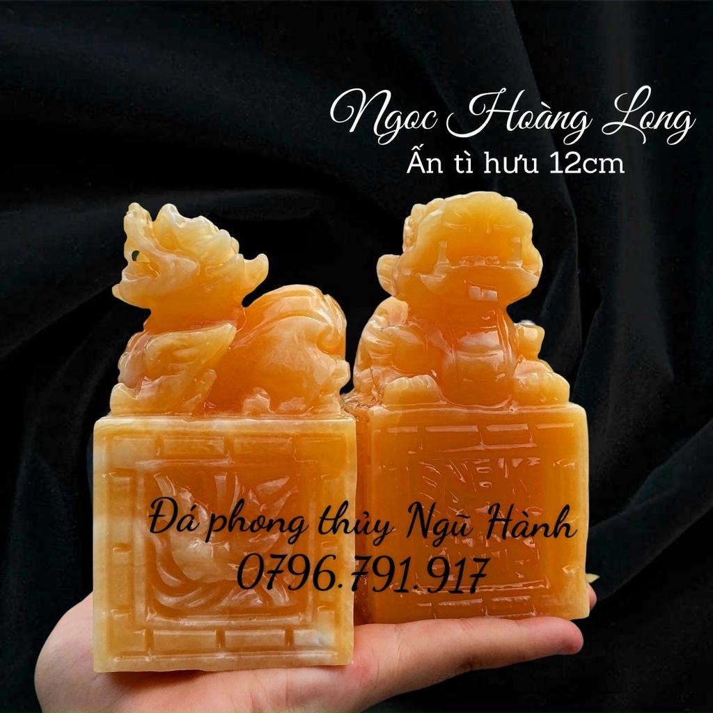 Ấn Tỳ Hưu Phong Thủy, Tỳ Hưu Tài Lộc Đá Ngọc Hoàng Long - Cao 10cm & 15cm & 16cm