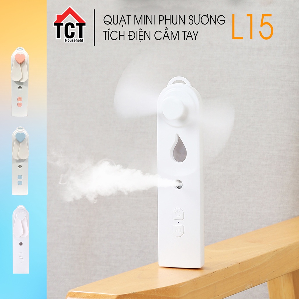 Quạt phun sương cầm tay mini L15 | Quạt tích điện mini điều hòa mang đi du lịch, để văn phòng