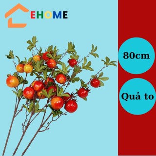 Cành lựu đỏ nhân tạo Hoa giả nhân tạo trang trí phòng hình cành quả lựu đỏ 6 và 7 quả