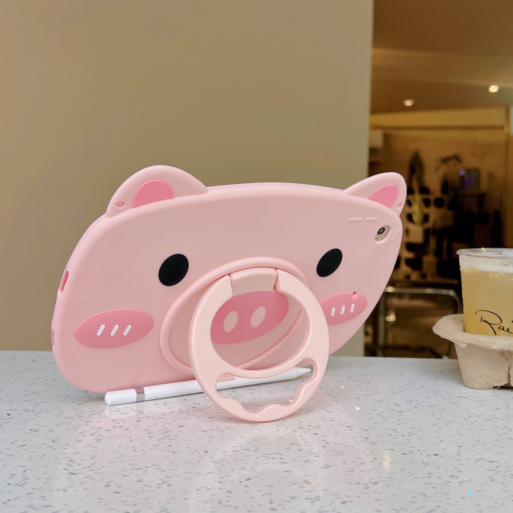 Ốp Máy Tính Bảng Có Giá Đỡ Xoay 360 Độ Hình Heo Hồng Cho iPad 10 2022 Air Pro 2017 2018 2019 2020 Mini 1 2 3 4 5 6 7 8 10.2