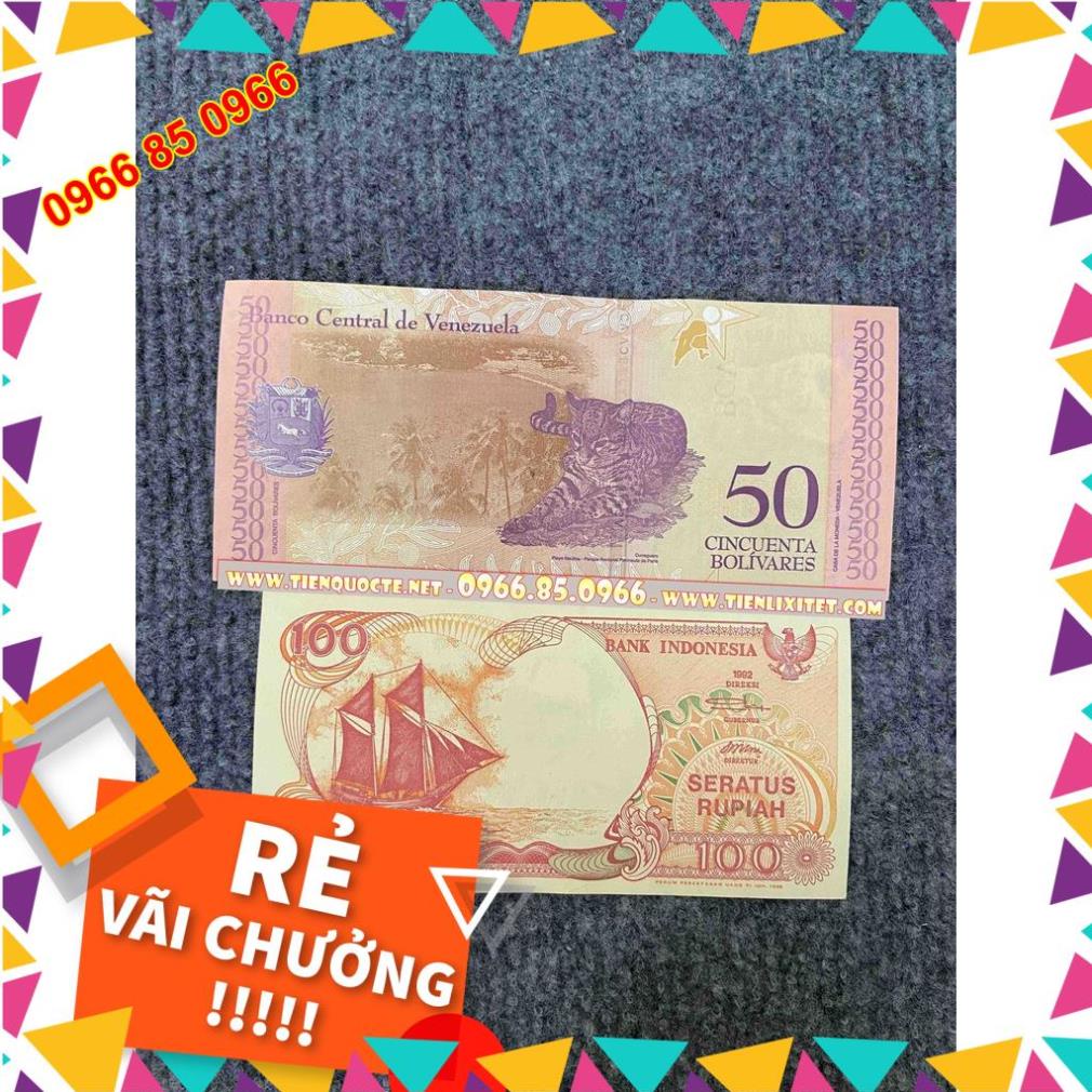 Lot 2 tờ Tết lì xì 2023 Tiền Venezuela con mèo 2023 và 1 tờ may mắn tài lộc thuận buồm xuôi gió kèm bao đỏ
