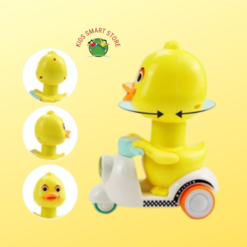 Đồ chơi vịt con đi xe máy vespa chạy xe bốc đầu cực cute, Ấn là chạy không cần pin
