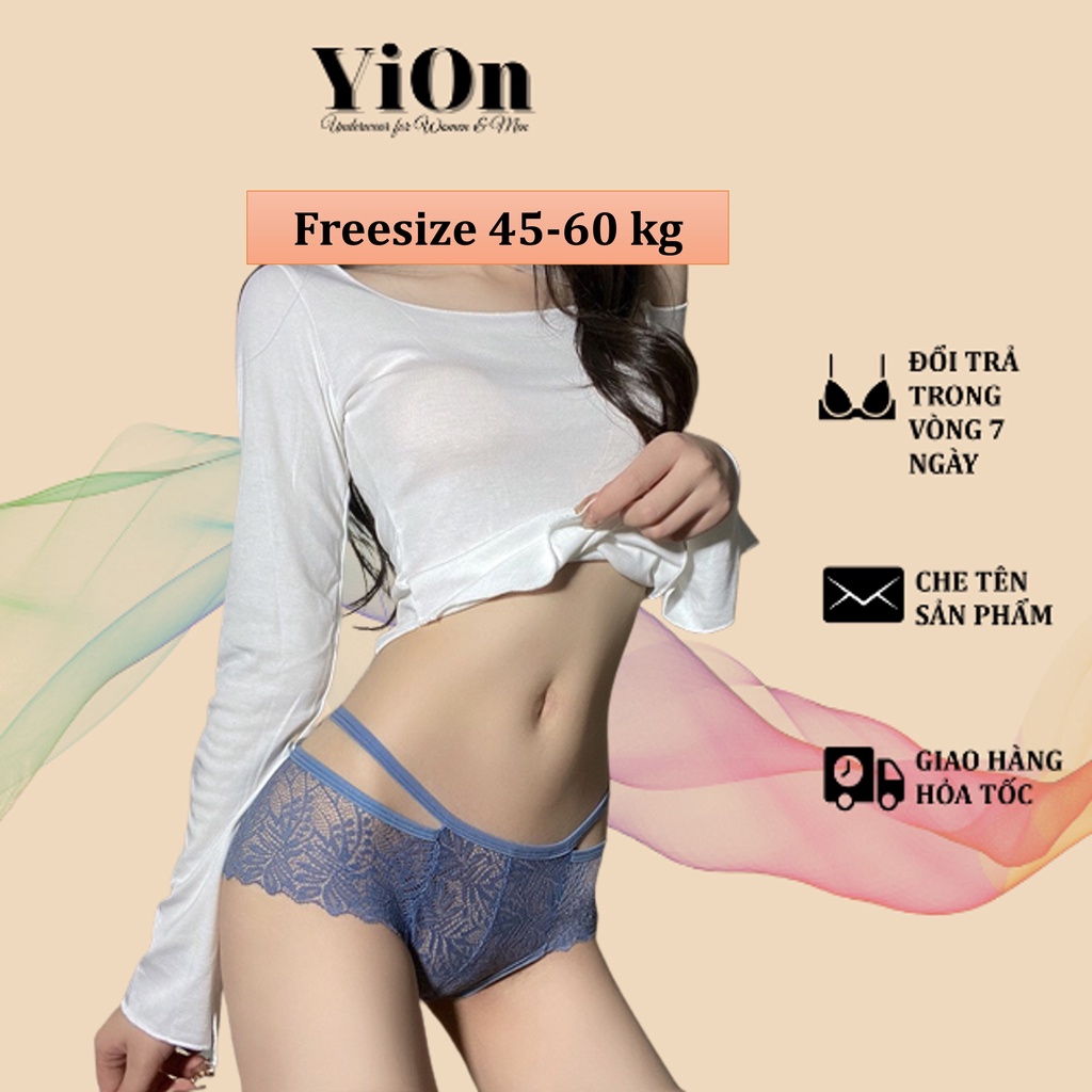 Quần lót ren nữ sexy  cao cấp xuyên thấu họa tiết chiếc lá đính 2 dây YiOn Underwear QR18