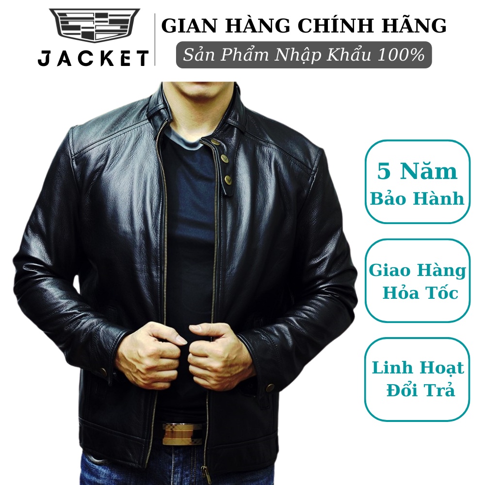 Áo khoác nam da bò JACKET,áo khoác da cao cấp,cổ mix 3 cúc đồng,kiểu dáng biker bụi bặm,fomr đứng, bảo hành 5 năm