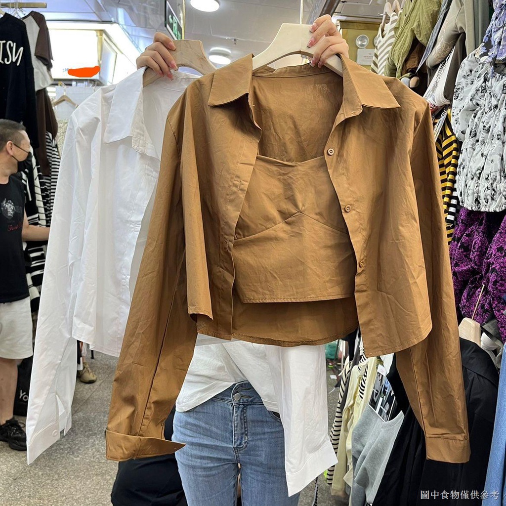 Bộ Áo Sơ Mi Tay Dài + Áo Khoác Vest Len Sát Nách + Áo Sơ Mi Ngắn Dáng Rộng Màu Trơn Kiểu Hồng Kông Thời Trang Mùa Thu 2022