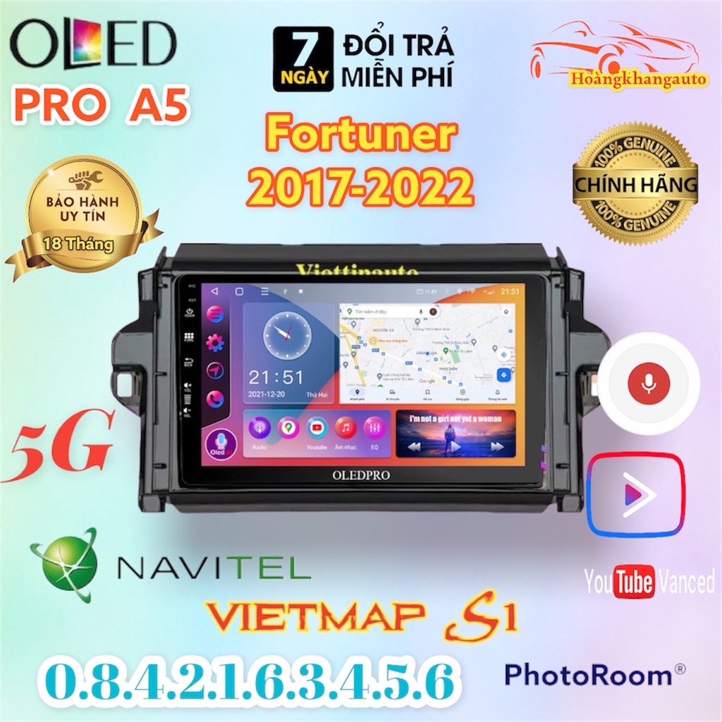 Màn hình OLEDPRO A5 theo xe FORTUNER 2017 - 2023,kèm dưỡng 9 inch  VÀ JACK NGUỒN ZIN THEO XE