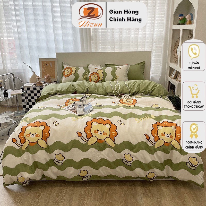 [Mã BMTTC60 giảm đến 60K đơn 50K] Bộ Chăn Ga Gối Cotton Poly Hizun Dùng 2 Mặt Mẫu Dễ Thương