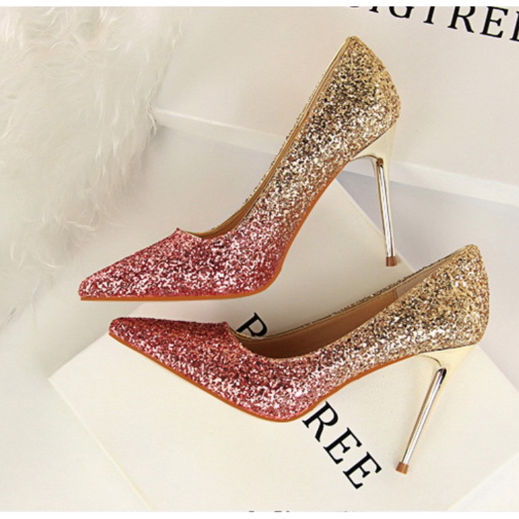 Giày Cao Gót Nữ Mũi Nhọn, Giày Cao Gót Nữ Đế Mảnh Cao 9P, Chất Liệu Ombre Lấp Lánh, Tôn Dáng- Dazzling Shoes-DA780