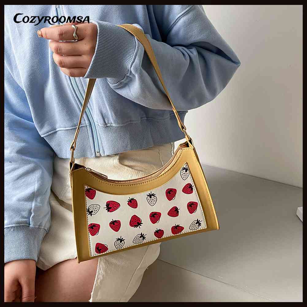 Túi Xách Da PU In Họa Tiết Dâu Tây Thời Trang Cho Nữ