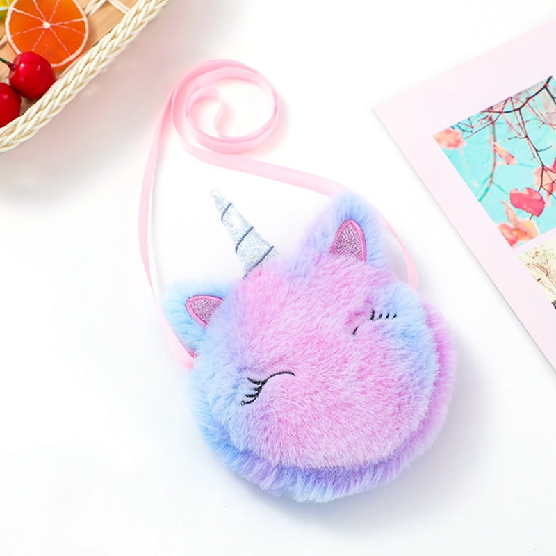 Túi Đeo Vai Hình Kỳ Lân Hoạt Hình Bằng Lông Nhung Dễ Thương Xinh Xắn