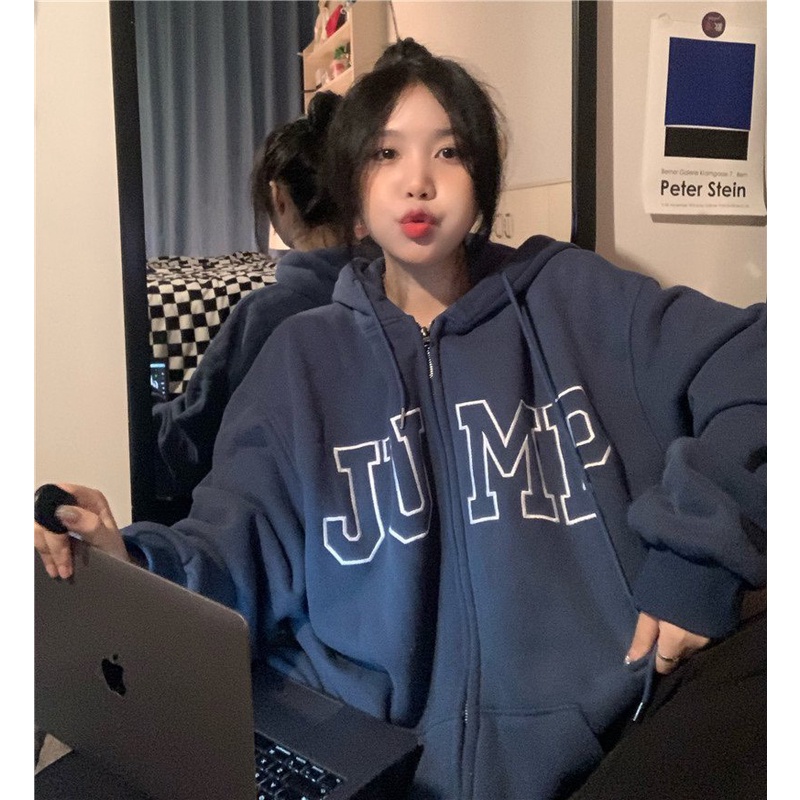 Áo hoodie zip nam nữ form rộng 2N Unisex nỉ bông khoác ngoài JUMP màu đen/xám/xanh