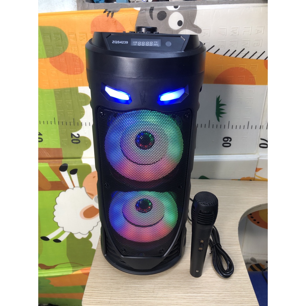 Loa Bluetooth Karaoke Mini ZQS 4239 2 Bass 10 Tặng 2 Micro Bass Căng Loa Vi Tính Loa Sách Tay