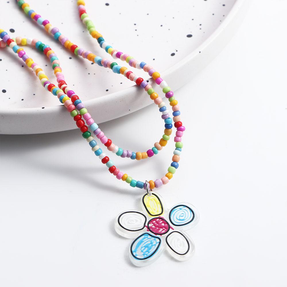 Vòng cổ Hai Lớp Xỏ Hạt Nhiều Màu Sắc Họa Tiết Hoa Bướm Phong Cách Bohemian Thời Trang Mùa Hè Hàn Quốc