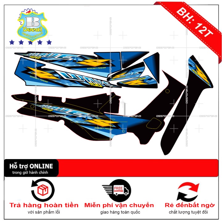 FREE SHIP + SALE SỐC +DECAL PVC 5 LỚP CHẤT LƯỢNG CAO Tem rời wave nhỏ đời đầu chữ S xanh đen