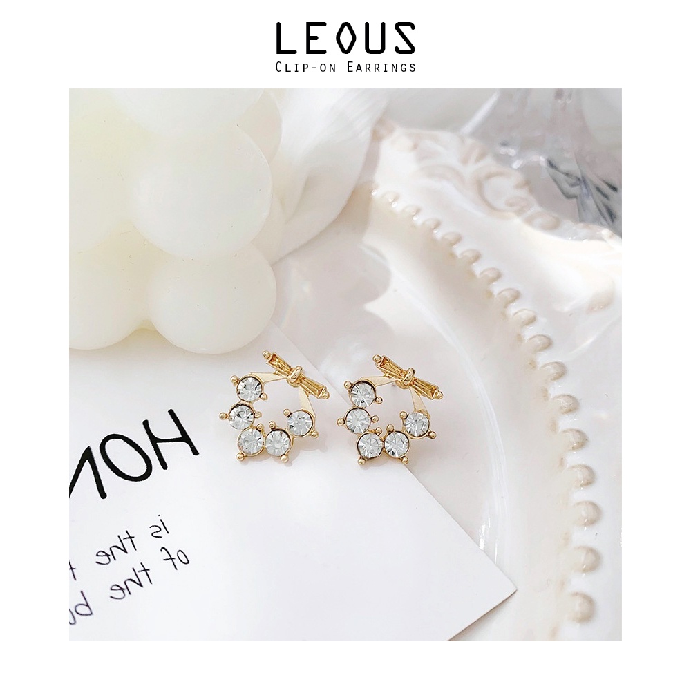 Khuyên tai kẹp không bấm lỗ chốt cố định K017 bằng hợp kim mạ vàng hình bông hoa đính đá dáng ngắn Leous Accessories