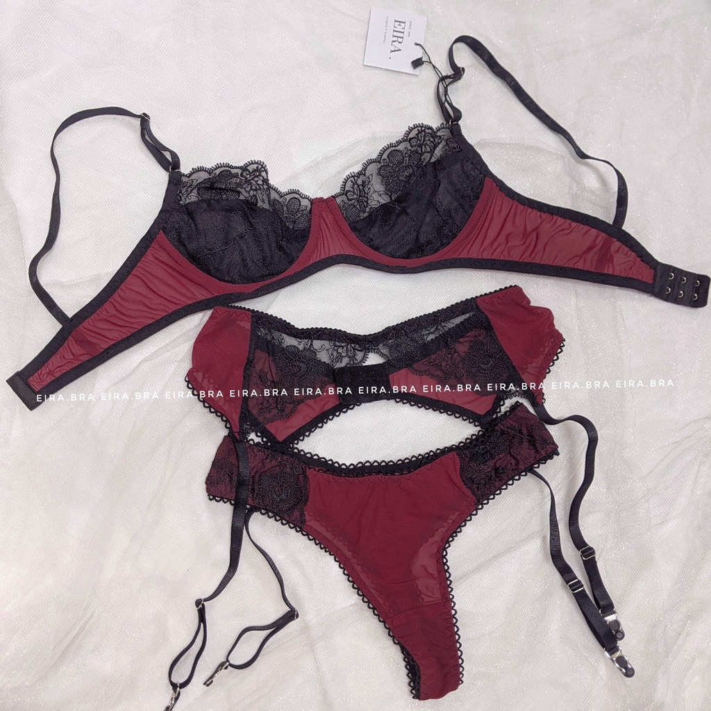 RORY- Bộ đồ lót ren pha lưới, không mút có gọng sexy [ TẶNG KÈM TẤT REN]- EIRA.BRA