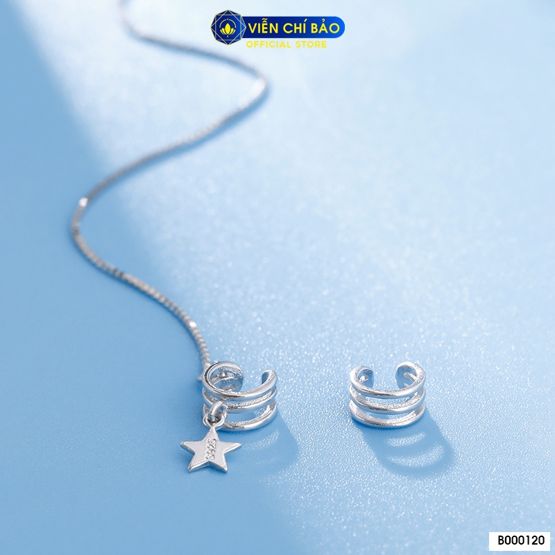 Bông tai bạc nữ kẹp sao dây dài ( bất đối xứng) chất liệu bạc 925 thời trang phụ kiện trang sức Viễn Chí Bảo B000120