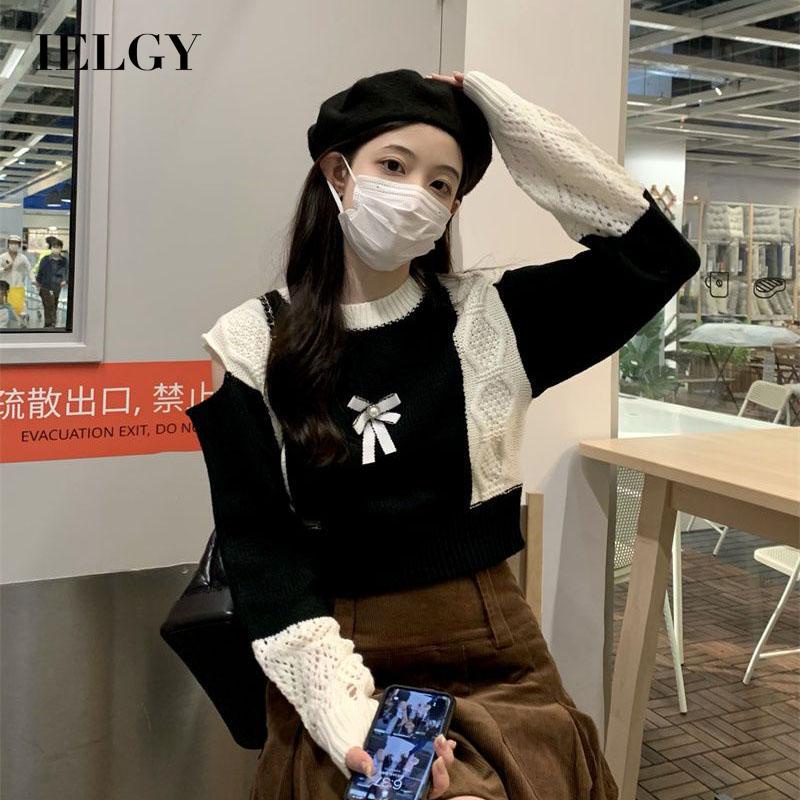 IELGY IELGY Áo sweater Dệt Kim Trễ Vai Dáng Ôm Thời Trang Cho Nữ