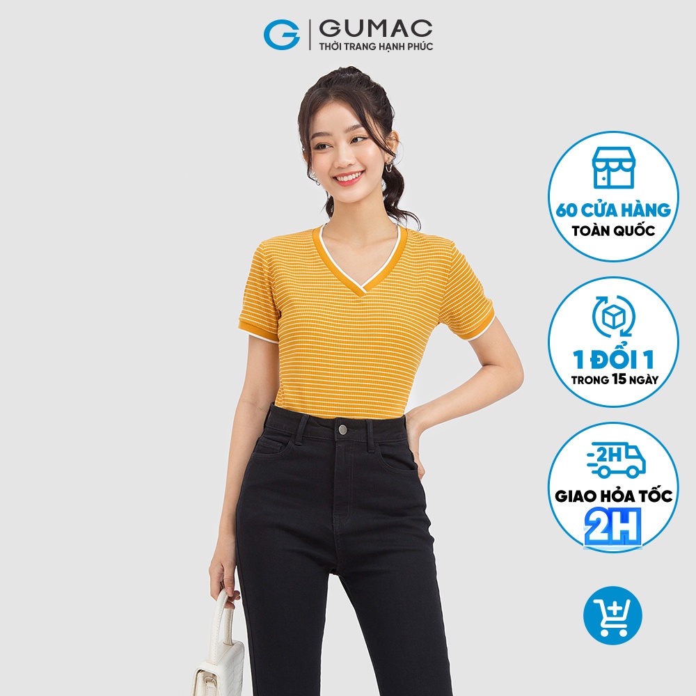 Áo thun nữ chất thun gân phối trẻ trung thời trang GUMAC ATC06020
