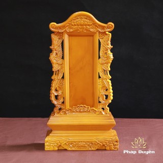 Bài Vị Thờ Gỗ Màu Vàng Khắc Phụng (Phượng) - Cao 20cm, 23cm, 26cm, 30cm, 40cm - Long Vị, Linh Vị Thờ