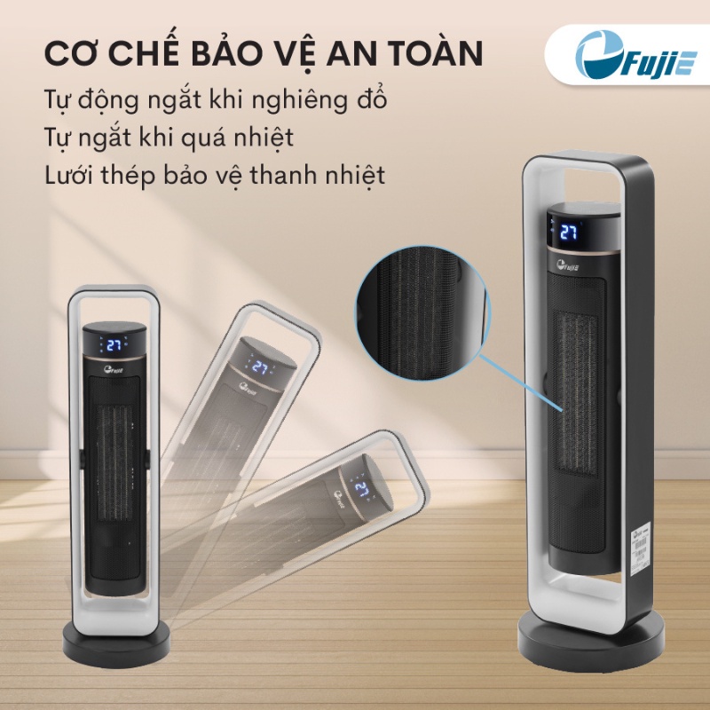 Quạt sưởi gốm Ceramic FujiE CH-2400 Quạt sưởi ấm để sàn - Tự ngắt khi quá nhiệt nghiêng đổ - Điều khiển từ xa