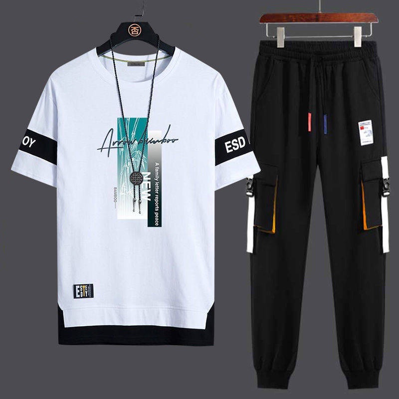 jacket áo khoác chống nước Bộ Đồ Mùa Hè Nam & Nữ#Set Áo Thun Ngắn Tay + Quần Yếm Ống Rộng Thời Trang Nam Tính Cỡ 39