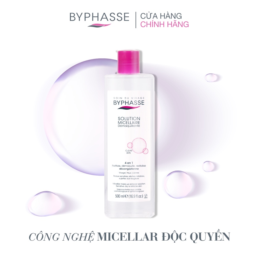 Nước tẩy trang 500ml làm sạch sâu cho da nhạy cảm Byphasse MICELLAR MAKE-UP REMOVER