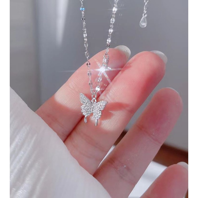 Dây chuyền bạc nữ HELINO hình bướm đính đá Butterfly Necklace trang sức phụ kiện thời trang tinh tế C08