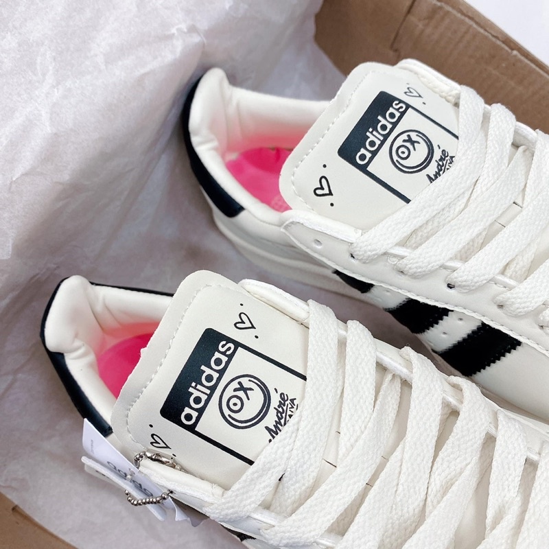 Giày thể thao nam nữ CT adidas superstar mũi sò trắng kem lót hồng XO mới cao cấp