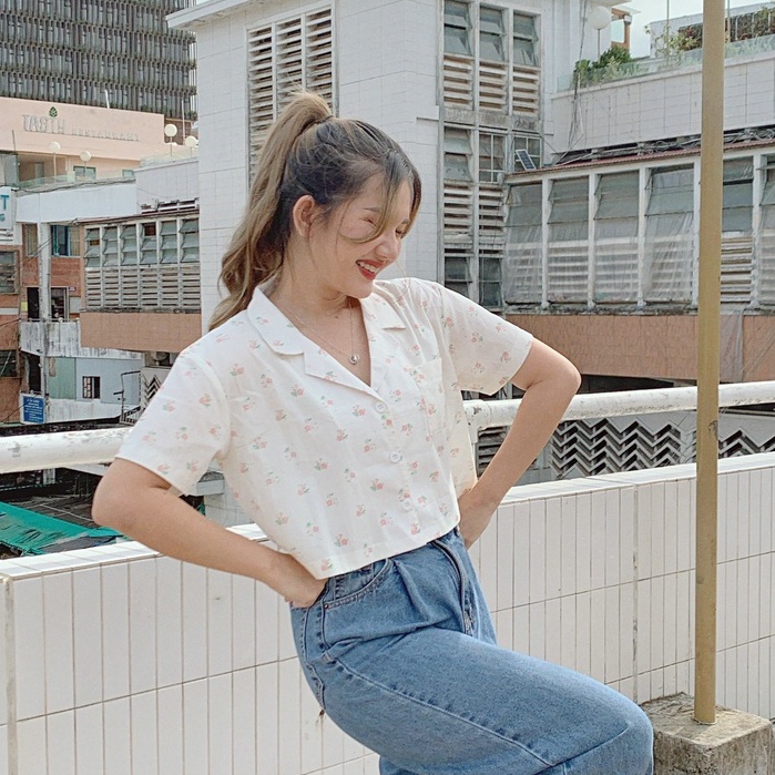 Áo sơ mi croptop Meemee Top The little Bownie