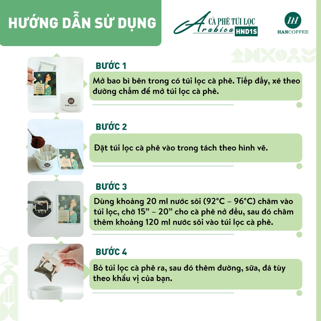 Cà phê phin giấy HANCOFFEE Arabica túi lọc tiện lợi, vị đắng êm, ngọt dịu hộp 5 gói - HND1S