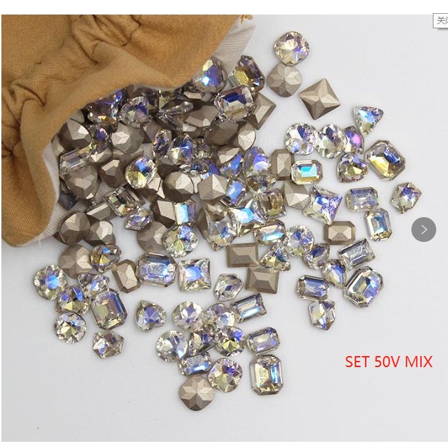 SET ĐÁ MIX 50 VIỀN MÀU ÁNH XANH VÀ MÀU TRÀ