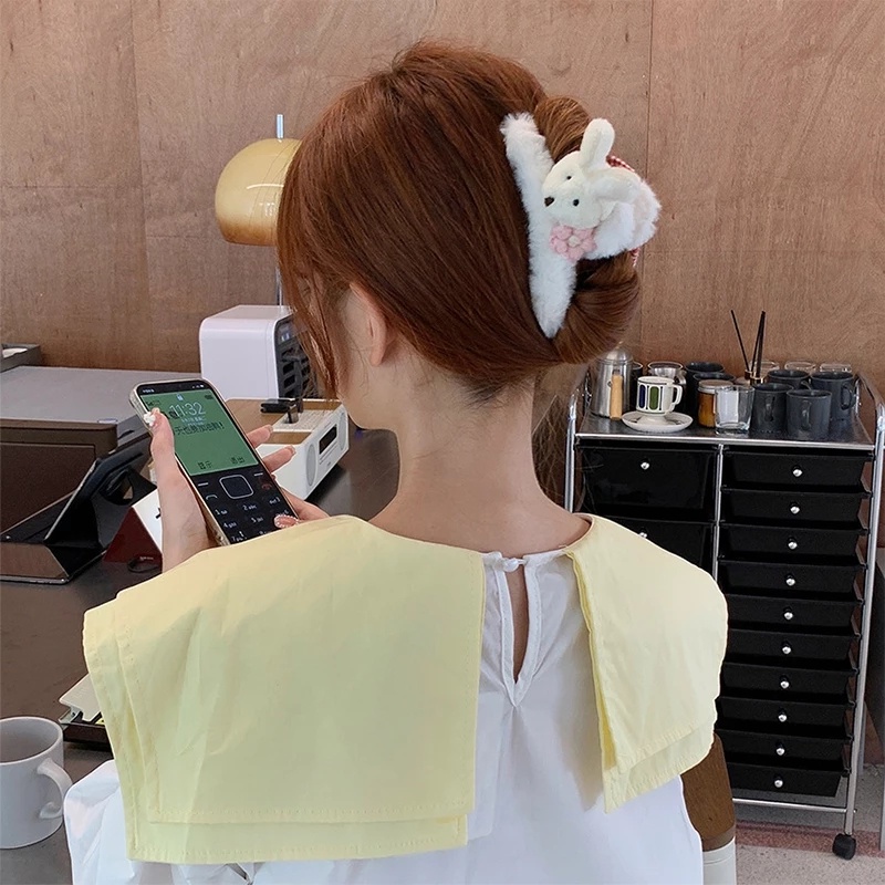Kẹp Tóc Càng Cua Lớn Hình Gấu / Thỏ / Cá Mập Bằng Lông Nhung Đính Nơ Hoạt Hình Kiểu Hàn Quốc