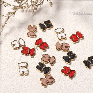 Charm gấu kim viền kim loại, Charm gấu họa tiết kẻ kim cương ba chiều đính móng