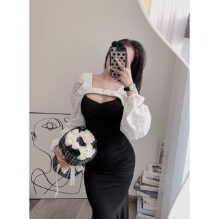 Set váy nữ, Váy body 2 dây thun dúm đuôi cá và áo khoác ngoài crop ren, Mặc đi tiệc, đi chơi | XKSB31 | MeiMei Studio