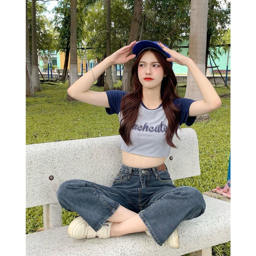 (Gợi ý từ KOL) Áo thun croptop Lovito cổ tròn in chữ độc đáo màu xám thời trang đi học L14X095