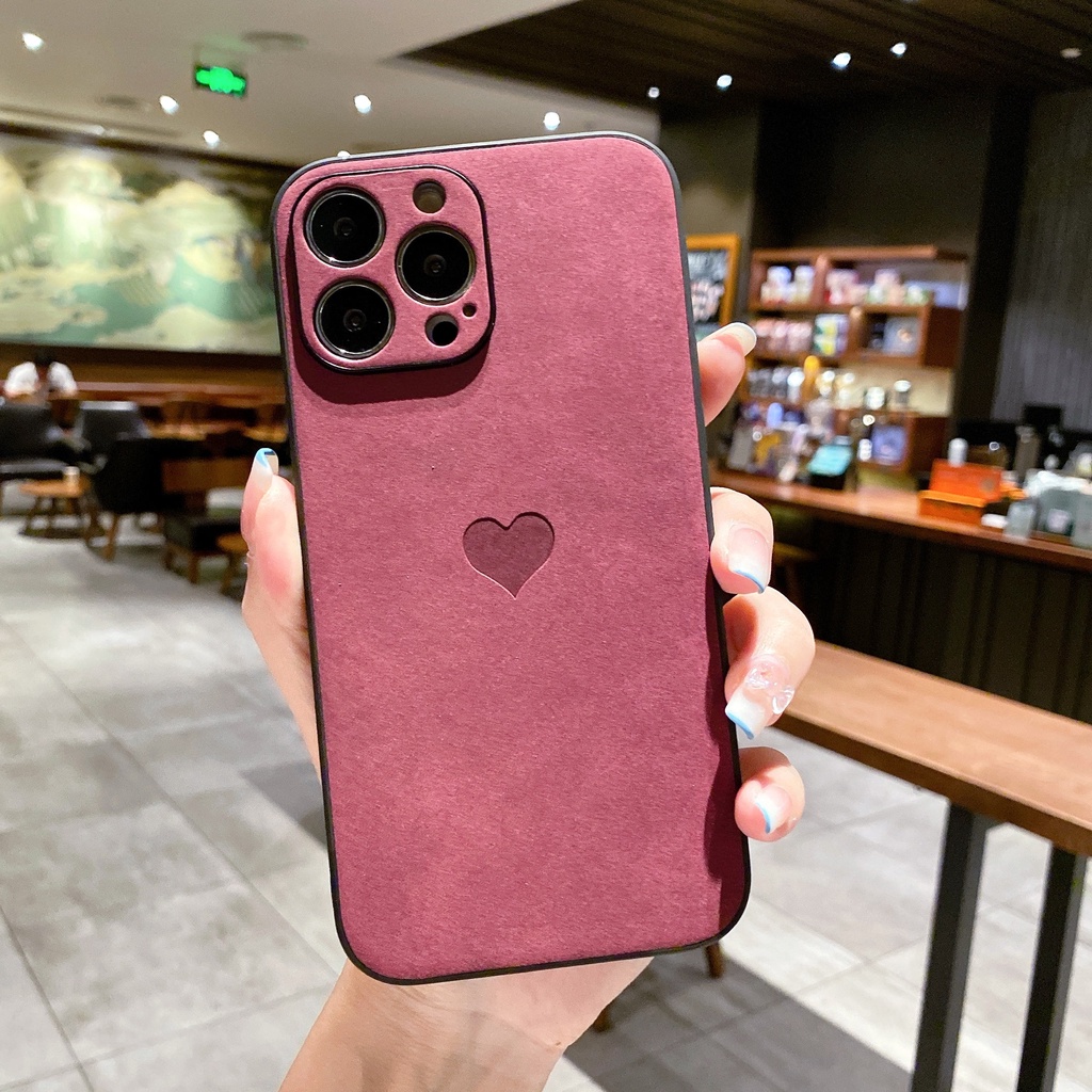 Ốp Điện Thoại Da Họa Tiết Trái Tim Cho iPhone 11 12 13 14 pro max