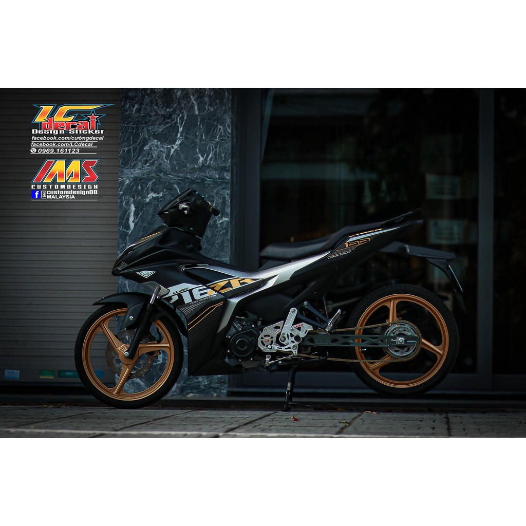 TEM RỜI mẫu Y16ZR vàng đồng cho Exciter 155 đen nhám - tem cao cấp không bay màu