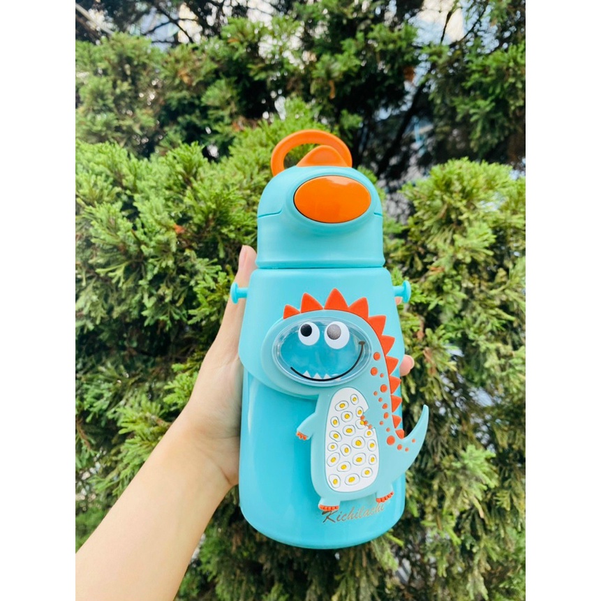 Bình Nước Giữ Nhiệt Cho Bé Kichilachi, Bình Nước Giữ Nhiệt 500ml Bằng Thép Không Gỉ 316 Với Họa Tiết Dễ Thương