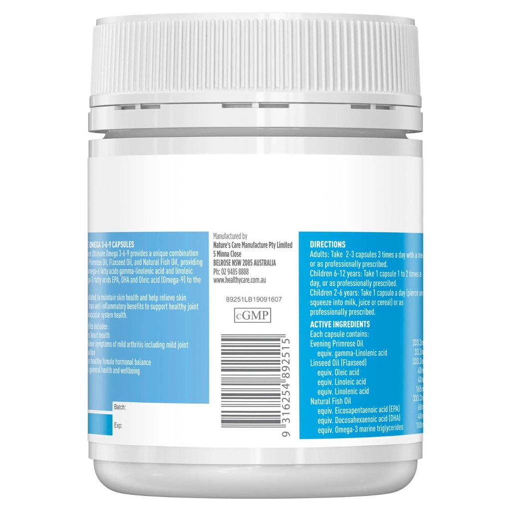 Viên uống Healthy care Ultimate Omega 3-6-9 hộp 200 viên