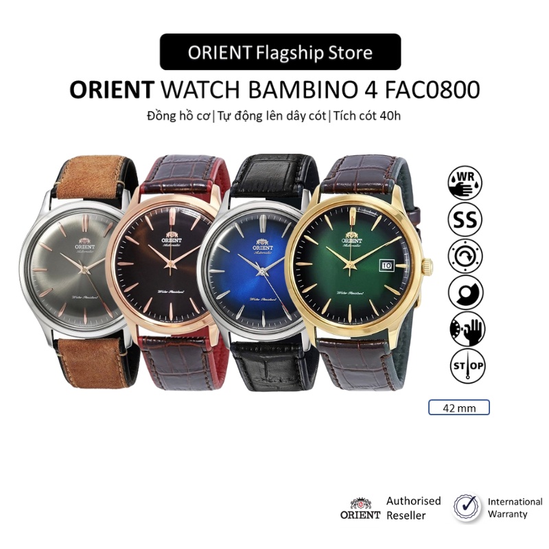 Đồng hồ nam Orient Watch Bambino 4 FAC0800 máy cơ automatic màu mặt sang trọng kính cường lực dây da đeo tay chính hãng