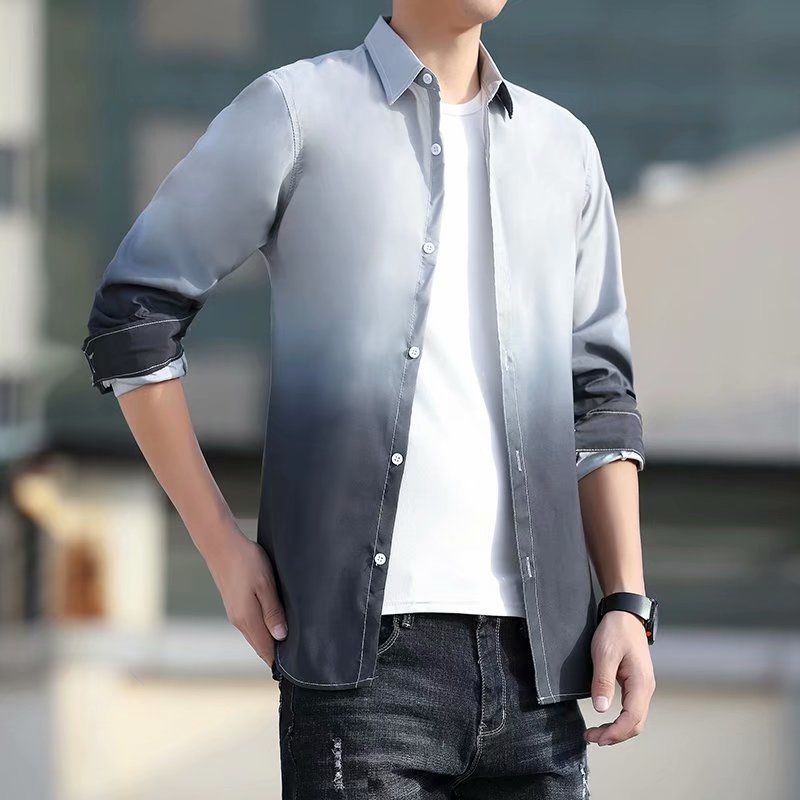 Áo Sơ Mi Nam Dài Tay Màu Gradient Phong Cách Hàn Quốc Thời Trang Xuân Thu Mới 2022