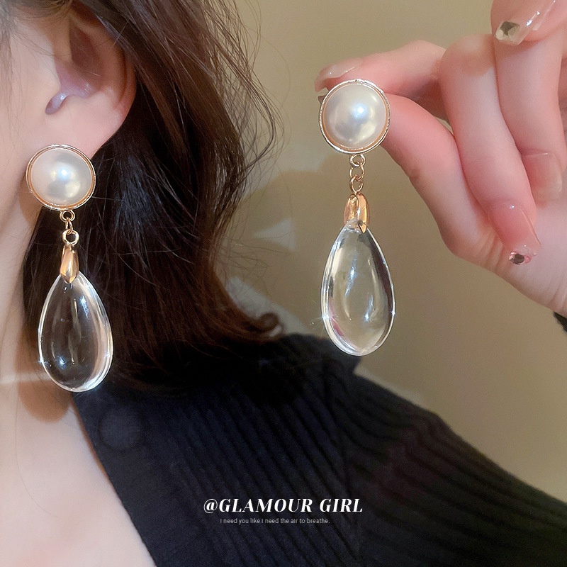 Bông Tai Hình Giọt Nước Trong Suốt Phong Cách Âu Mỹ Thời Trang Cao Cấp