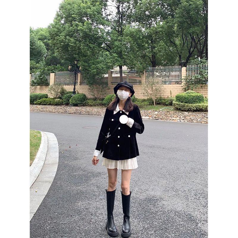 Bộ Áo Khoác cardigan + Chân Váy Xếp Ly Màu Đen Thời Trang Mùa Thu Cho Nữ