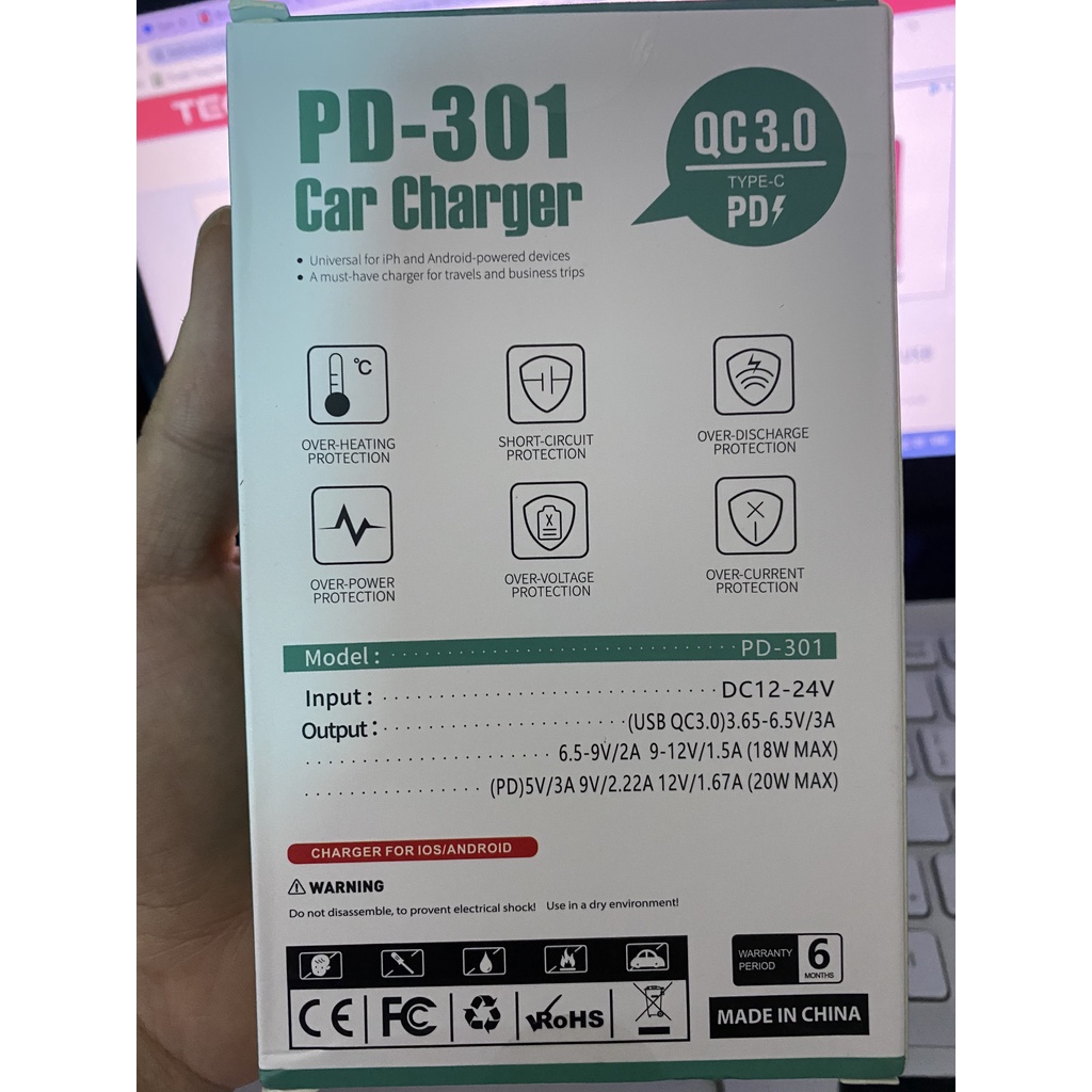 Tẩu Sạc Nhanh 38W QC3.0 - Tẩu Sạc Ô TÔ SYC PD - 302 12V 24V USB - Type C Có Đèn LED Cho Xe Hơi - TuHaiStore