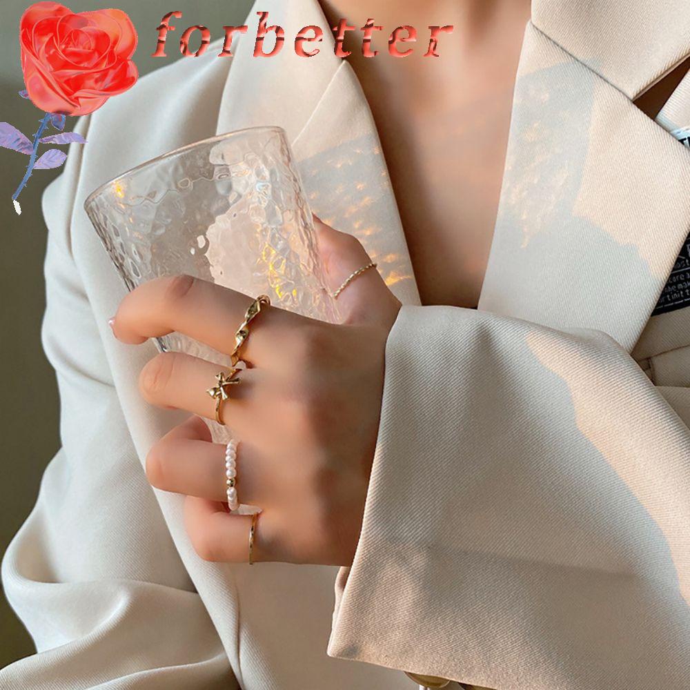 Bộ nhẫn hợp kim hình bướm đính ngọc trai đơn giản cho nữ