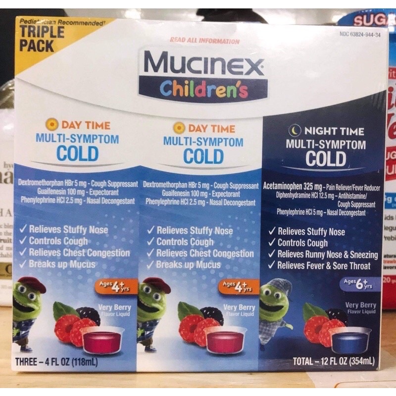 🌸 Set chai Siro ho cảm trẻ em Mucinex Children's Multi - Symptom Day &amp; Night Cold Mỹ