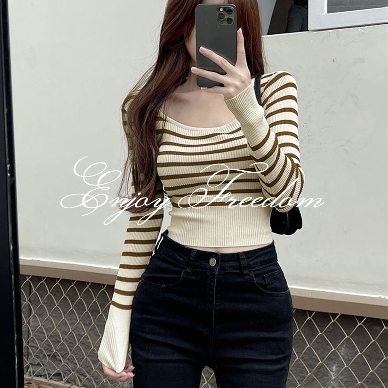 Enjoy Freedom Áo Dệt Kim Dáng Ôm Phong Cách Thời Trang Hàn Quốc Dành Cho Nữ