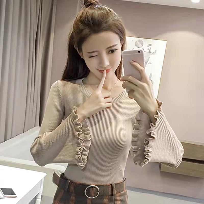 Áo Dệt Kim Tay Loe Ôm Dáng Phong Cách Hàn Quốc Thời Trang Thu Đông Hàng Mới 2022