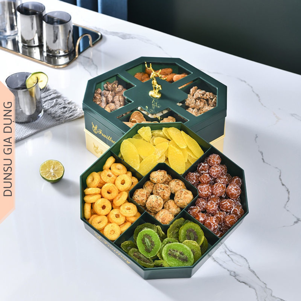 Khay đựng bánh kẹo tết 2 tầng Hộp đựng mứt tết Kệ để hoa quả hình lục giác sang trọng trang trí ngày tết DunSu